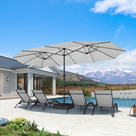 PURPLE LEAF 15ft Patio Market Umbrella with Base Double-Sided Rectangle Outdoor Table Sun Umbrellas with Crank 12 Heavy Duty Sturdy Ribs for Pool Beach Deck Backyard White