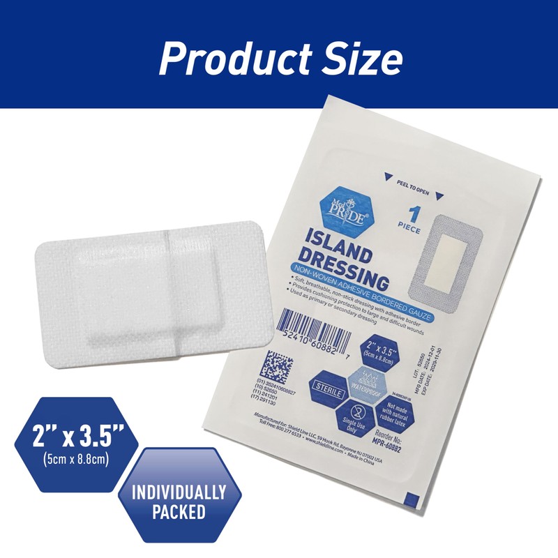 MED PRIDE Adhesive Island Dressing 2x3 in, Pack of 50