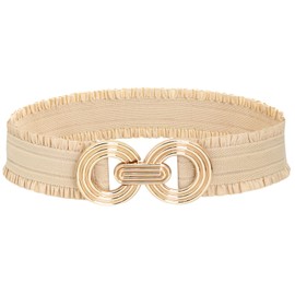 BAOKELAN Women Wide Elastic Belts Stretchy Hollow Out Round Waist Belt for Dresses Beige Gold 70CM