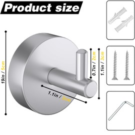 QNIIAED 2 Pack Towel Hooks for Bathrooms,Stainless Steel Door Hook Screw in for Coat Robe(Brushed Silver)