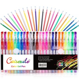 48 Pack Glitter Gel pens Set (24 Colored Gel Pens with 24 Refills), Fine Tip Glitter Gel pens with 40% More Ink for Kids Adults Coloring Books Drawing Doodling Crafts Scrapbooks Bullet Journaling