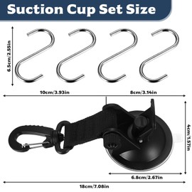 Pack of 4 Suction Cup Hooks, Vacuum Suction Hooks, Extra Strong, 360° Rotating Suction Cup Anchor with 4 S Hooks, Straps Suction Cups with Hooks for Car Tents, Tarpaulins, Motorhome, Camping
