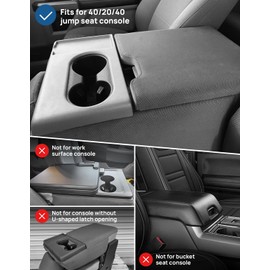 JOYTUTUS Center Console Cover Compatible with 2015-2026 Ford F150, 2017-2026 F250 F350 F450 with 40/20/40 Jump Seat, Leather Armrest Cover Center Console Cushion, Gray (Jump Seat Only)