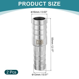 sourcing map 2Pcs 5/8" to 1/2" Hose Barb Reducer Pipe Fitting, 304 Stainless Steel Hose Pipe Fitting Sanitary Adapter for Vacuum Systems, Industrial Pipe Connections, Silver