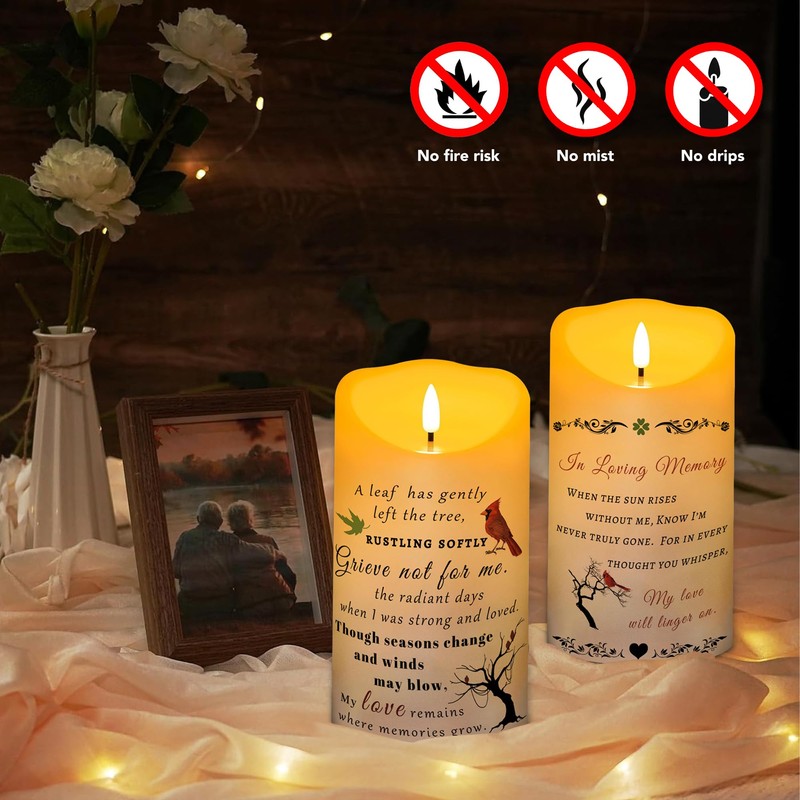 Electronic Flameless Candle - Realistic Wax Memorial Candle with Remote