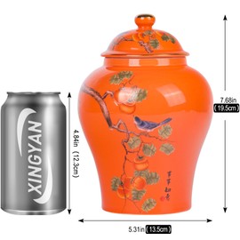 XINGYAN Chinoiserie Ginger Jar 2pcs Set - Chinese Blue and White Porcelain Home Decorative Storage Jar with Lid(Orange set)