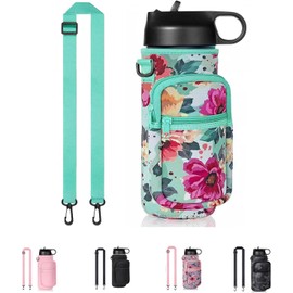 Insulated Water Bottle Holder with Adjustable Strap, Neoprene Crossbody Bottle Carrier for Hiking, Camping, Walking and Gym