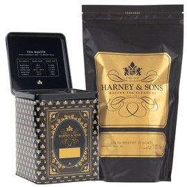 Harney & Sons English Breakfast Tea & Black Tea Canister, 50ct sachet & Storage Tin Set