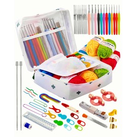 Crochet Kits for Beginners Adults Crochet Kit 113Pcs Knitting Kit Ergonomic Metal Crochet Hooks Set 0.6-8mm Crochet Set for Beginners Crochet Starter Kit Accessories Tools Yarn Needles & Storage Case