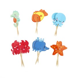 iMagitek 48 Pcs Ocean Sea Animal Cupcake Toppers for Under the Sea Theme Party and Kids Birthday Party