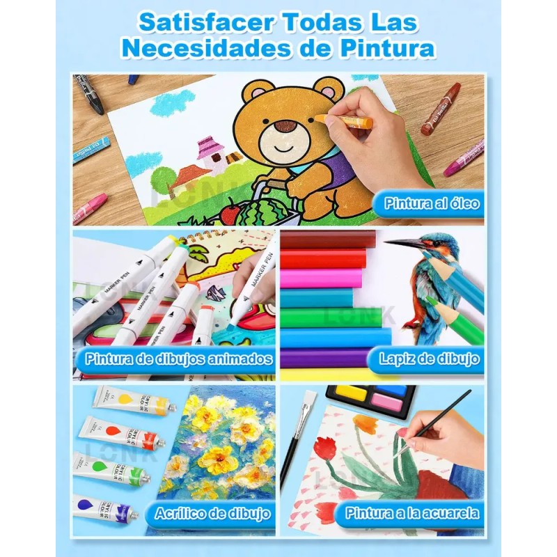 Set de Acuarelas y Acrílicas Lonk 53 Piezas con Marcadores,