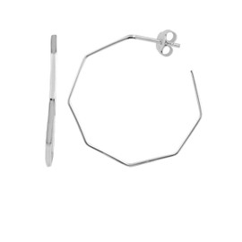 Large Sterling Silver Geometric Octagon Open Stud Hoop Earrings