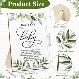 Geetery 51 Pcs Don't Say Baby Shower Game Supplies Include 50 Pacifier Necklace with 1 Wooden Don't Say Baby Game Sign Gender Reveal Party Supplies for Guests(Green Leaves)