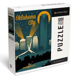 Oklahoma City, Oklahoma, Retro Skyline (1000 Piece Puzzle, Challenging Jigsaw Puzzle for Adults, Made in USA)