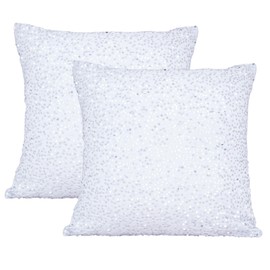 SquarePie Pack of 2 White Sequin Velvet Pillow Covers 18x18 Inch