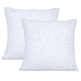 SquarePie Pack of 2 White Sequin Velvet Pillow Covers 18x18 Inch