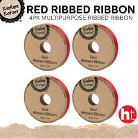 [4PK] Krafters Korner Red Ribbed Ribbon, 10mm x 5m for Gift Wrapping, DIY Crafts and Decoration