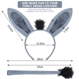 WILLBOND WILLBOND Tier Kostüm Set Ohren Stirnband Schwanz Tier Verkleidung Set Kostüm Party Dekoration Zubehör (Esel)