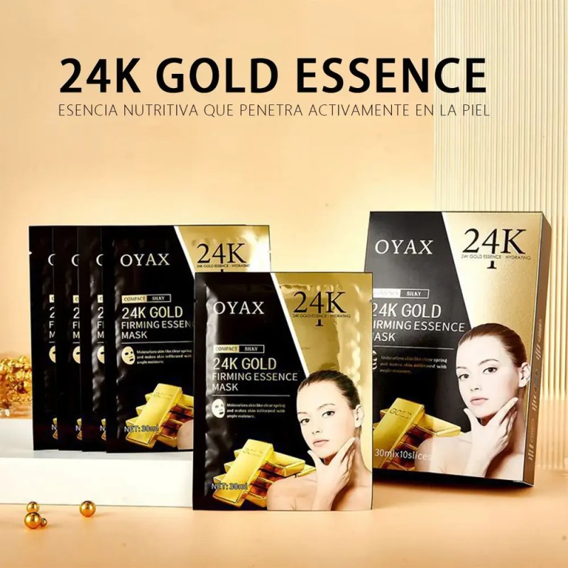Mascarilla Facial Oro 24k Acido Hialuronico Reafirmante 10pz