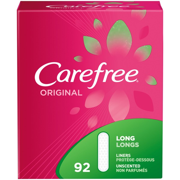 Carefree Original Thin Panty Liners, Daily Protection, Long, 92 Count (Pack of 1)