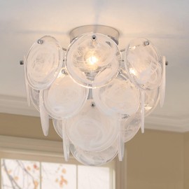 SUNVKWEY Semi Flush Mount Chandelier, Modern Ceiling Light Fixtures with Glass, 4 Light Chandelier Ceiling Light for Bedroom,Small Chandelier for Living Room,Dining Room,Entryway, Hallway
