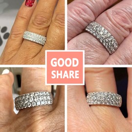 SHELOVES Three Row Eternity Ring for Women Round Cut CZ Sterling Silver Wedding Bands Rings for Her Size 9