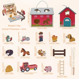 SAYHALO Farm Animal Toys with Large Wooden Barn for Toddlers, Montessori Educational Toy for Kids Ages 3+, Portable Barn Playset with Farmer and Animals for Boys and Girls