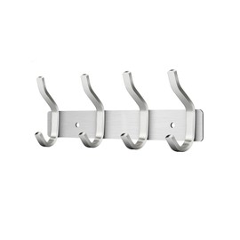 MEIJO Stainless Steel Coat Hook, Wall Coat Hook with 4 Hooks, Coat Rack, Wall Coat Rack for Bedroom, Bathroom, Kitchen (Silver, 4 Hooks)