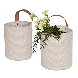 2 Pcs Wall Hanging Storage Baskets,Small Cotton Rope Handle Storage Organizer, Woven Baskets for Baby Nursery Kids Gift