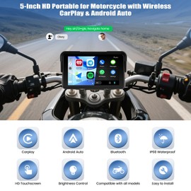 SIXWIN Dashcam Carplay Motorcycle Display for Moto with Wireless Carplay Android Car, 5 Inch HD Touchscreen IP68 Waterproof Motorcycle Navigation Devices Bluetooth (Horizontal)