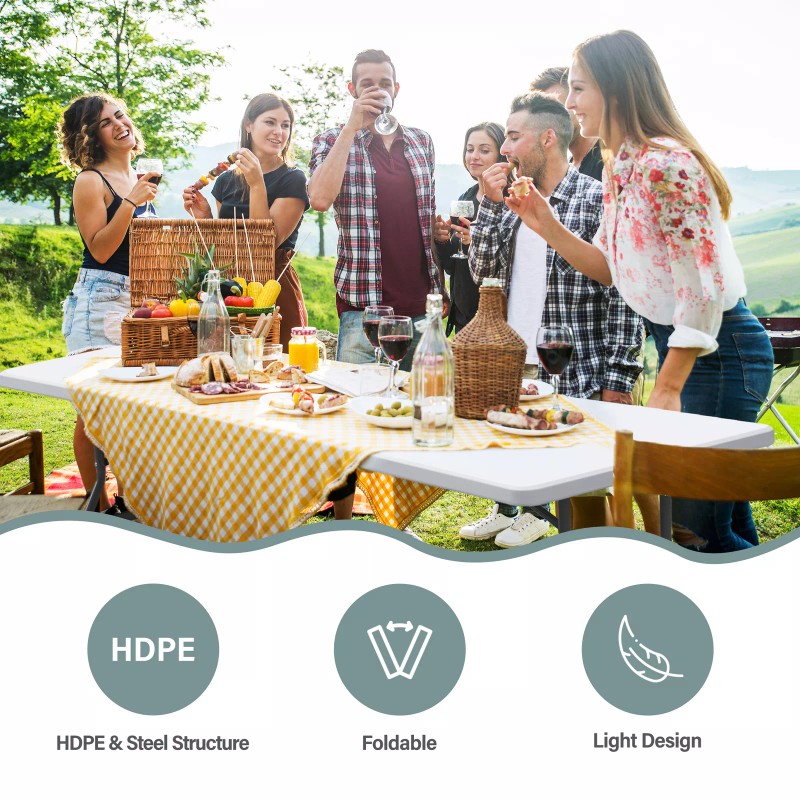 Segawe 2PCS Folable Table 8FT Dining Table w/Handle Lock Picnic