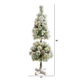Nearly Natural 3ft. Flocked Artificial Christmas Tree Topiary with 50 Warm White LED Lights and Pine Cones