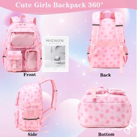 Dafelile Girls Backpack Cute Aesthetic Bookbag Kawaii Ita Backpacks with Pin Display Insert School Bag for Teen Girls，Pink(Pins NOT Included)