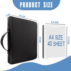 Binder with Plastic Sleeves 40 Pocket for Letter/A4 Size(11" x 8.5"), 3 Ring Binder Organizer with Handle, Heavy Duty Art Portfolio Folder with PP Divider Pages for Artwork, Document Organizer