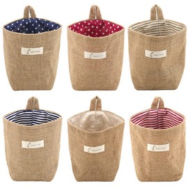 Lifreer Storage Baskets, 6 Pcs Cotton Linen Foldable Small Baskets with Handle Storage Boxes for Toy Makeup Key Small Stuff