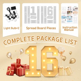 imprsv 3FT 16th Birthday Decorations Numbers: 16th Birthday Party Anniversary Decorations Large Light Up Numbers 16 for Girls Boys