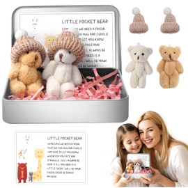 2 Pcs Little Pocket Bear Hug in a Tin Box, Worry Bear Hug in a Box Mini Plush Bears Set with Inspirational Card Handmade Mini Plush Teddy Bears in Box for Friends Women Men Birthday