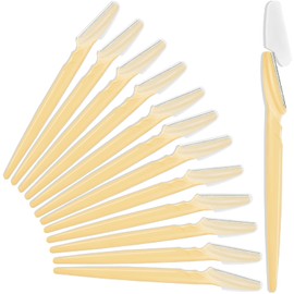 12 Pcs Eyebrow Razors, Face Razors Multipurpose, Exfoliating Dermaplaning Tools, Eyebrow Trimmers Shaver with Safety Cover, Facial Hair Removal for Women Men Body Use (Yellow)