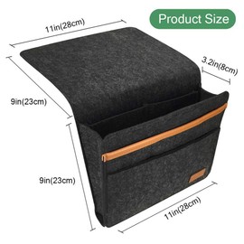 ERKOON Felt Bedside Caddy Thicker Bed Sofa Bedside Hanging Storage Organizer Bag Holder with Pocket for Books, Tablet, TV Remote Control, Phone, Accessories (Dark Grey)