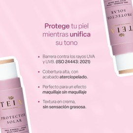 TEIA COSMETICOS Protector Solar Facial en Barra, FPS40, 100% Mineral con Color, Cobertura Alta, 4 Tonos (Muy Claro)
