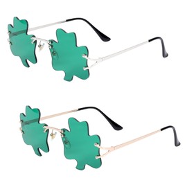 KINBOM 2 pairs Clover Sunglasses, St. Patrick's Day Irish Shamrock Sunglasses Green Leprechaun Costume Glasses Accessories St. Patrick Party Supplies for Women Men Kids Adults (Dark Green)