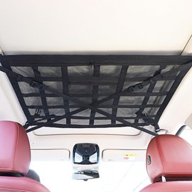 Car Ceiling Storage Net, Car Storage, Ceiling, Drop Prevention, Double Layer Structure, Car Ceiling Net, Compatible with Light Vehicles, Adjustable Buckle & Double Zipper, Japanese Manual Included