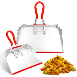 HexDorn 2 Pack Metal Dust Pan 17" and 12", Aluminum Heavy Duty Dust Pans with Non-Slip Rubber Handle, Large and Small Dustpan Set, Lightweight for Sweeping, Garage, Leaf, Household & Outdoor Cleaning