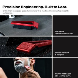HYPE X1 Safety Razor - Aerospace Grade Aluminum - Magnetic Comfort (C) Shave Setting - Ergonomic V-Shaped, Reusable Gentle Shaving Razors For Men and Women - Red