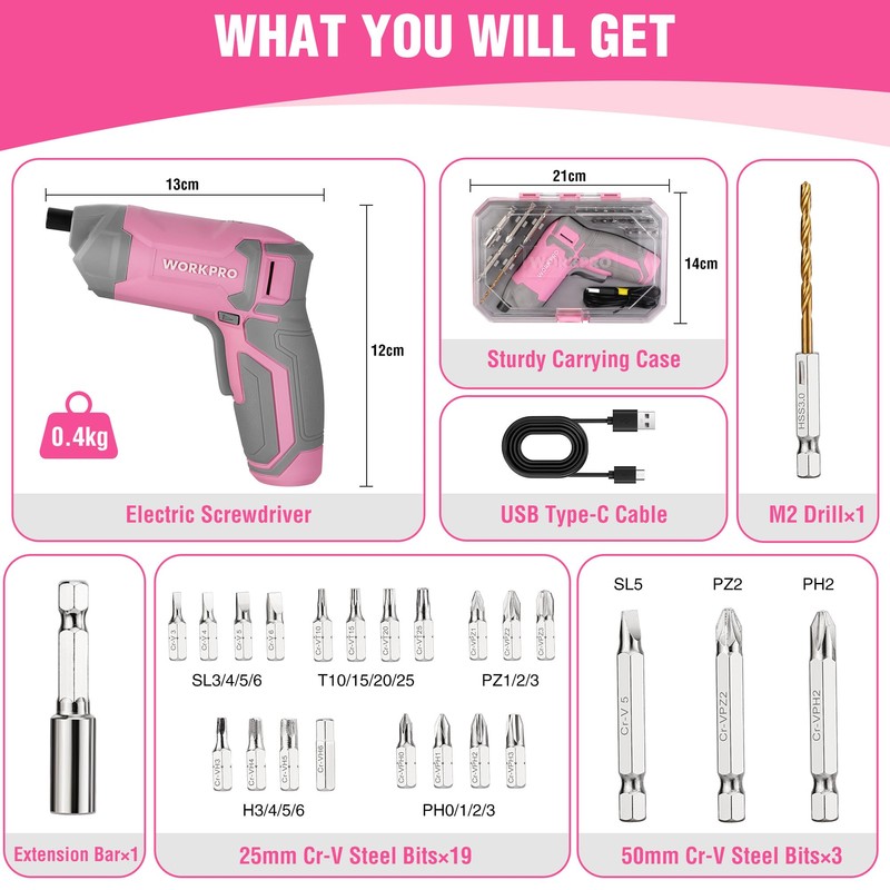 WORKPRO Powerful 3.6V Cordless Electric Eccentric Screwdriver Set with 240