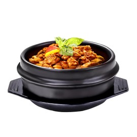 Swlthwen Korean Stone Bowl with Tray, Premium Ceramic Hot Pot for Bibimbap Soup, 27oz Small