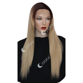 CiCiCa - “KIKI”, Lace Front Wigs, 28 Inches Long Wig, Straight Wig with Side Bangs, Ombre Brown Roots to Mixed Blonde Wig, Soft Lace Wig, Premium Heat-Resistant Synthetic Hair Replacement Wigs for Women.