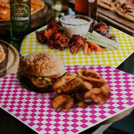 100 Sheets Yellow and White Checkered Dry Waxed Deli Paper Sheets, Grease Resistant Checkered, Burger Paper, Checkered Liners, Checkered Paper Liners, Deli Liner, Checked Paper (11.5''x11.5'')