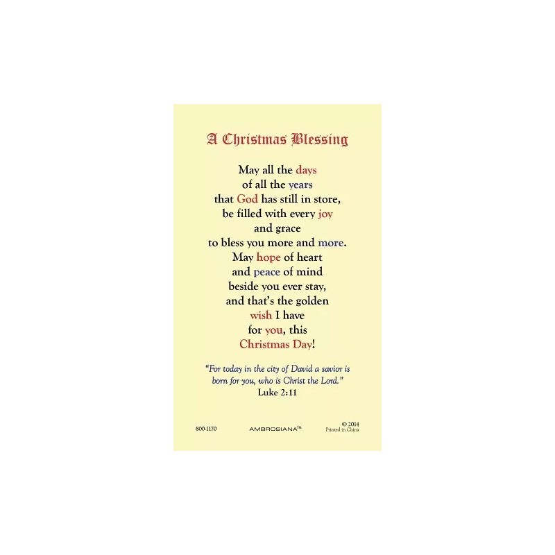 A Christmas Blessing - Laminated Holy Card