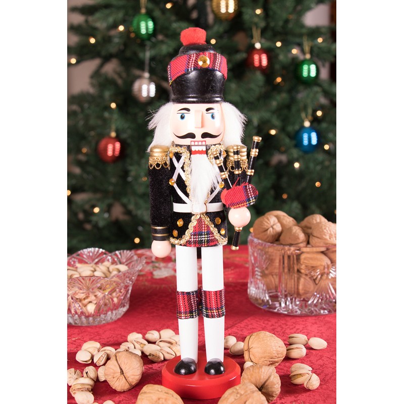 Clever Creations Platinum Scottish Bagpiper 14 Inch Traditional Wooden Nutcracker,